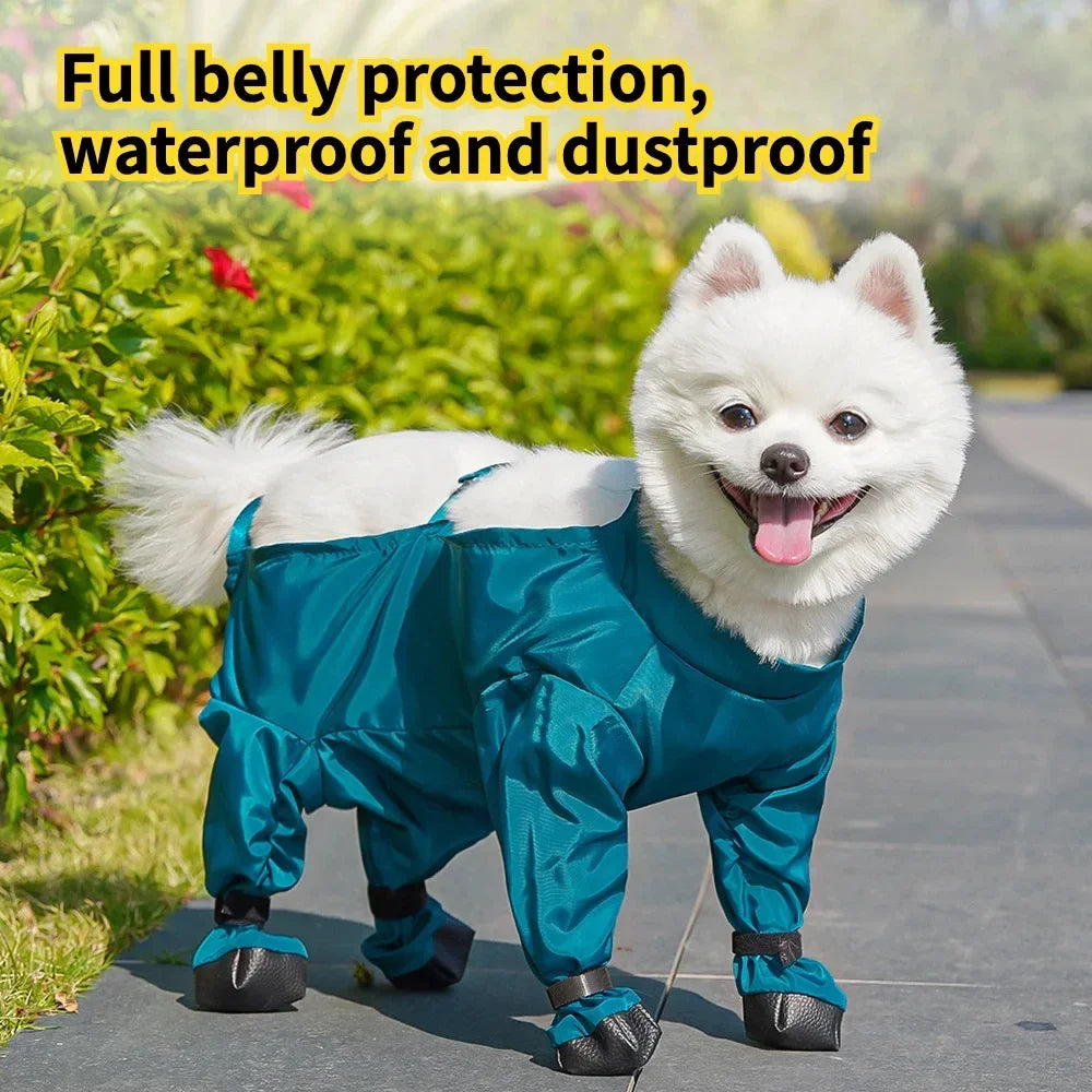 Pet Out Wrap Belly Bag Rompers with 4 Leg Shoes Dog Walking Dustproof Pants Pet Waterproof Clothes Puppy Dog Raincoat with Boots