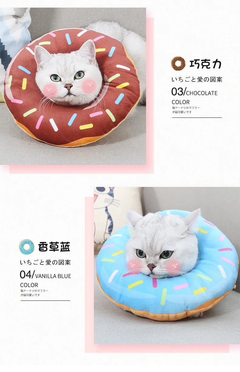Sweet Donuts Cat Elizabethan Collar Pet Dog Neck Cone Recovery Collar for Anti-Bite Lick Surgery Cat Accessories Pet Collars