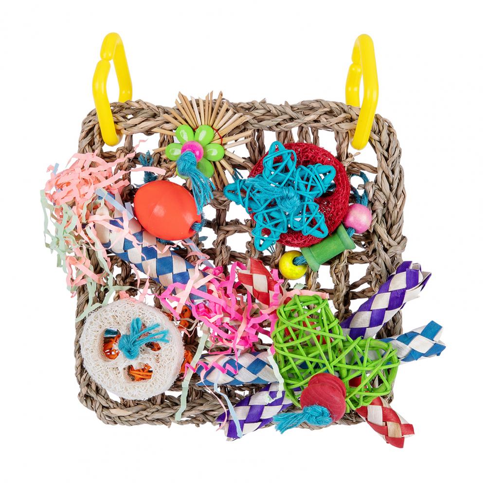 Bird Parrot Toy Natural Grass Tubes Bird Chewing Toy Parrot Cage Bite Molar Toy Parrot Cage Colorful Hanging Decoration