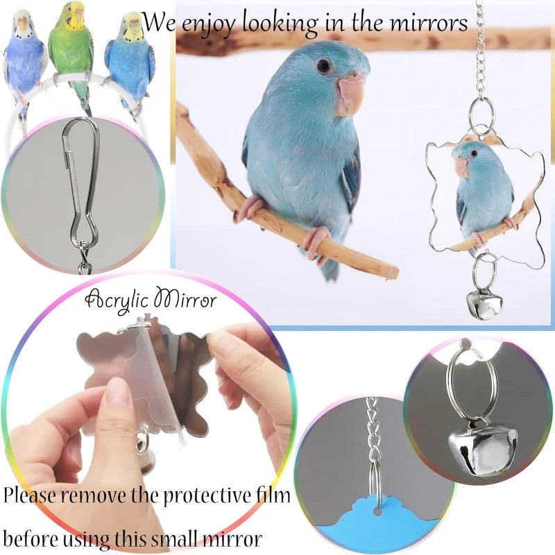 Parrots Wood Toys Cockatiel Toys Bird Cage Swing Hammock Chewing Toy Colorful Parakeet Wooden Hanging Bell Parrot Training Toys
