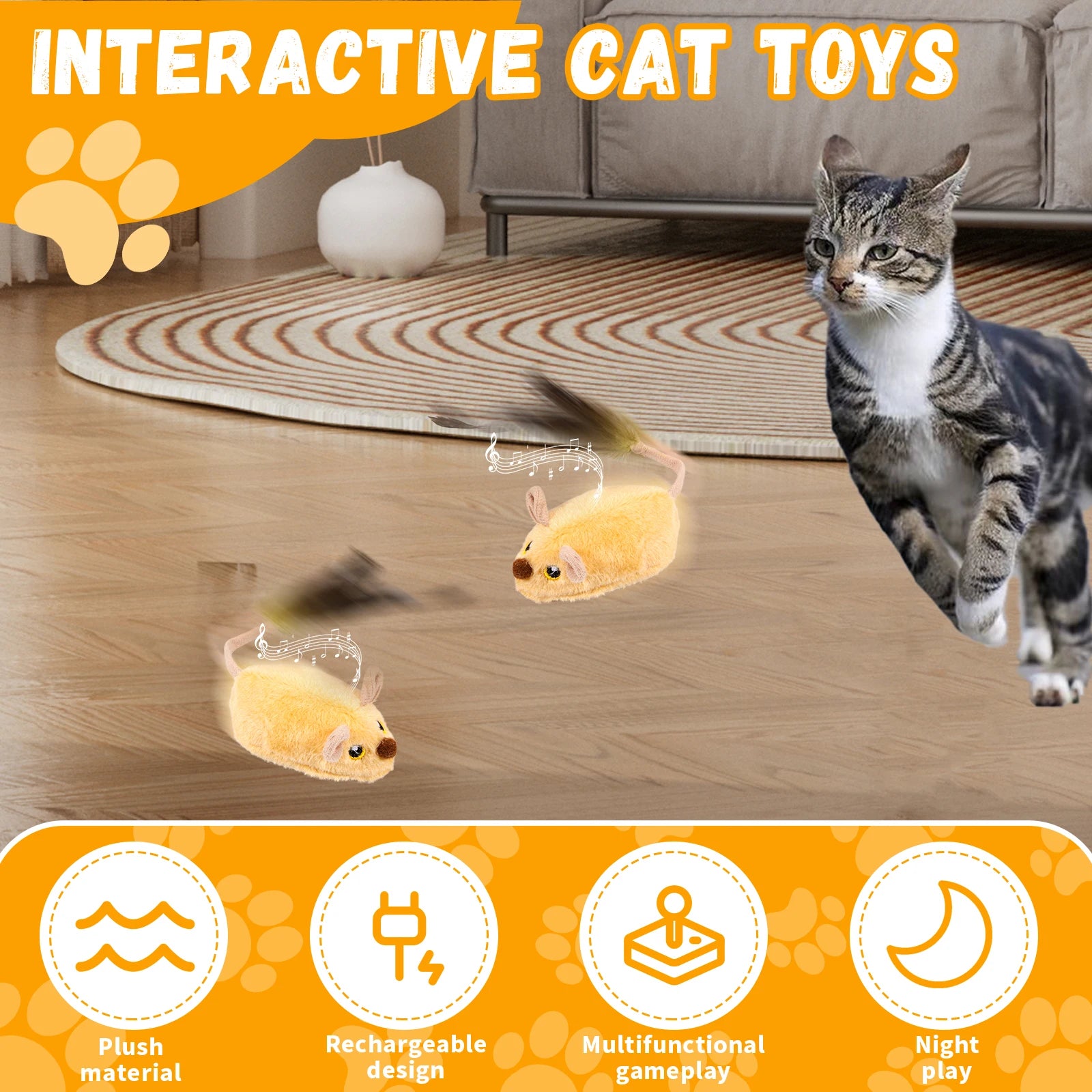 Cat Mouse Interactive Plush Toys LED Glow Electric Telecontrol Auto Rechargeable Pet Moving Mice Toy Realistic Kitten