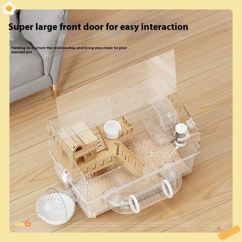 Easy Clean Transparent Hamster Cage Large Luxury Villa House with Full Set Pet Supplies for Golden Syrian Hamster and Decor