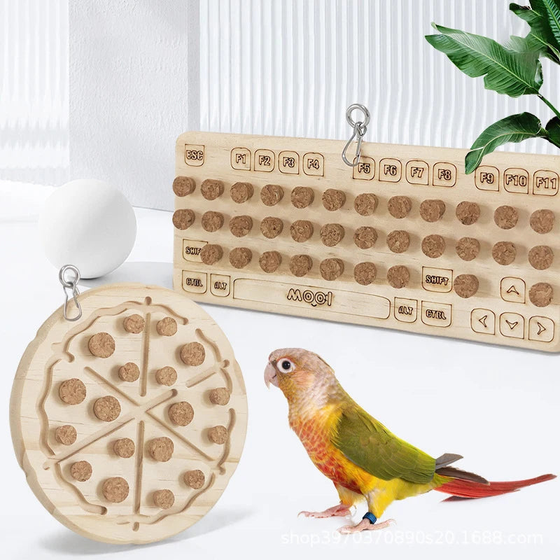 Parrot Chewing Toys Natural Wooden Parrots Block Cork Puzzle Toy Hanging Small Birds Playing Tearing Toy Bird Accessories