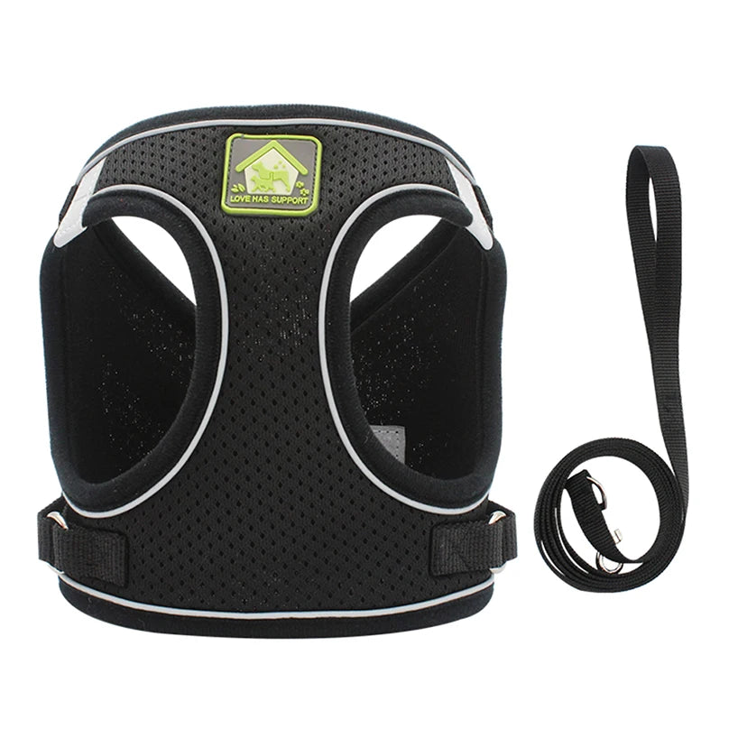 Reflective Puppy Cat Harness Vest With Walking Lead Leash Adjustable Kitten Collar Polyester Mesh Harness For Small Medium Dogs