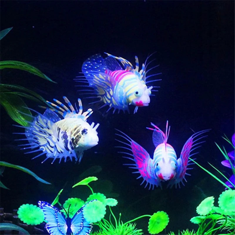 Artificial Luminous Lionfish Fish Tank Landscape Silicone Fake Fish Glow In Dark Aquarium Decoration Aquarium Decoration