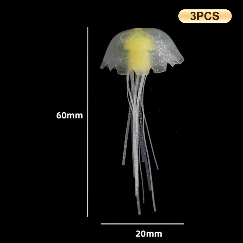 3Pcs Underwater Plant Marine Aquatic Landscape Ornament Artificial Glowing Fluorescent Jellyfish Aquarium Decoration Fish Tank