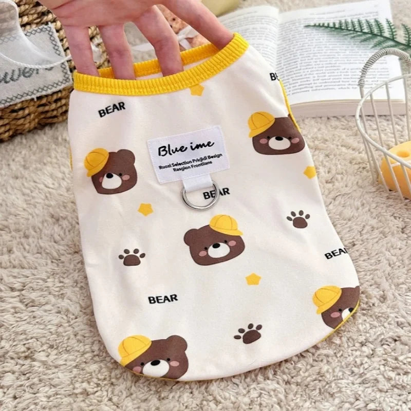 Bear Print Dog Vest Fashion Dog Clothes Summer Thin Puppy Shirt Breathable Cat Vest Pullovers Pet Sweatshirt Chihuahua Costumes