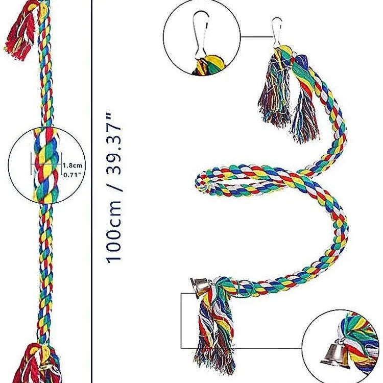 Parrot Bird Standing Toy Cotton Rope Colorful Toy Chew Perches Staion Bar for Bird Cage Cotton Rope Accessories Supplies Pet Toy