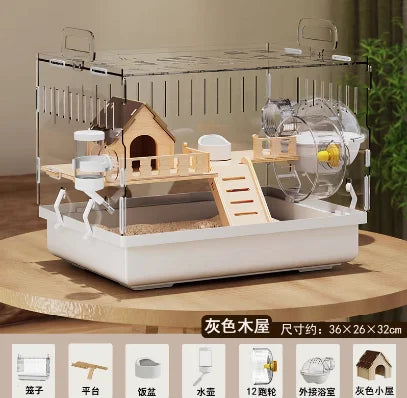 ‌Large Acrylic Hamster Cage - Transparent Luxury Villa Habitat for Golden Hamster Easy Clean Small Animal House with Accessories
