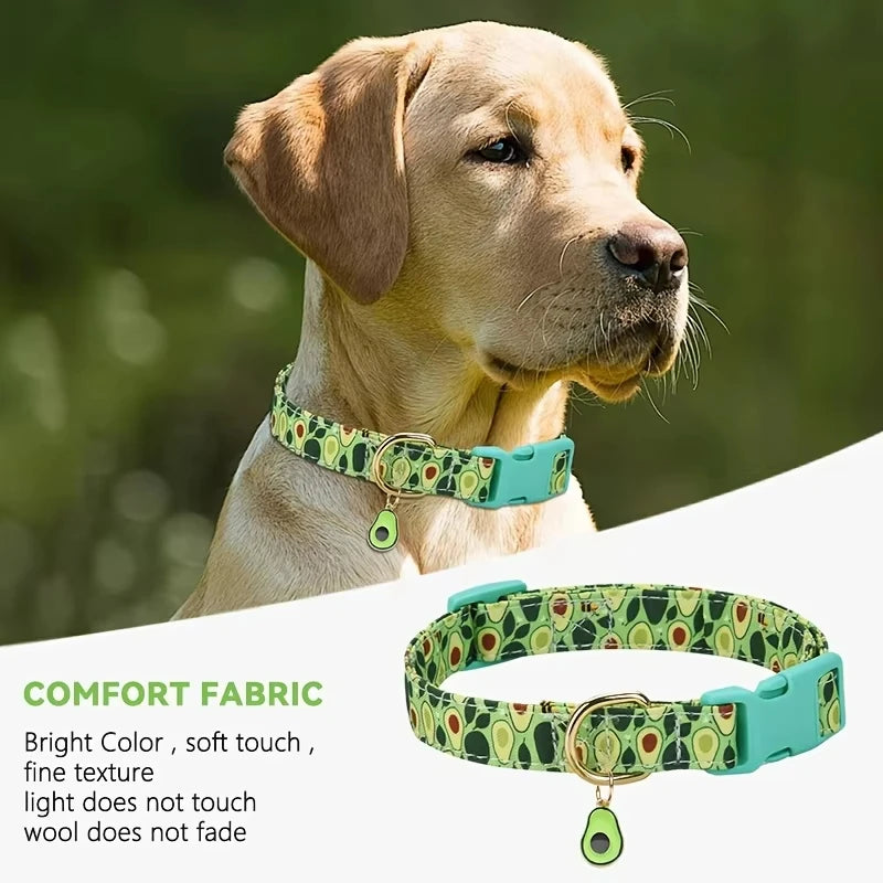 1pcs Fruit Print Polyester Dog Collar Set with Adjustable Buckles and Zinc Alloy Rings Stylish and Durable, Machine Washable