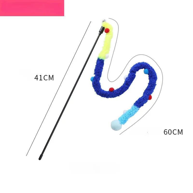 Cat Teaser Wands Three-section Telescopic Fishing Pole Wand Kitten Funny Catcher Teaser Stick Rod Interactive Stick Teaser Toys
