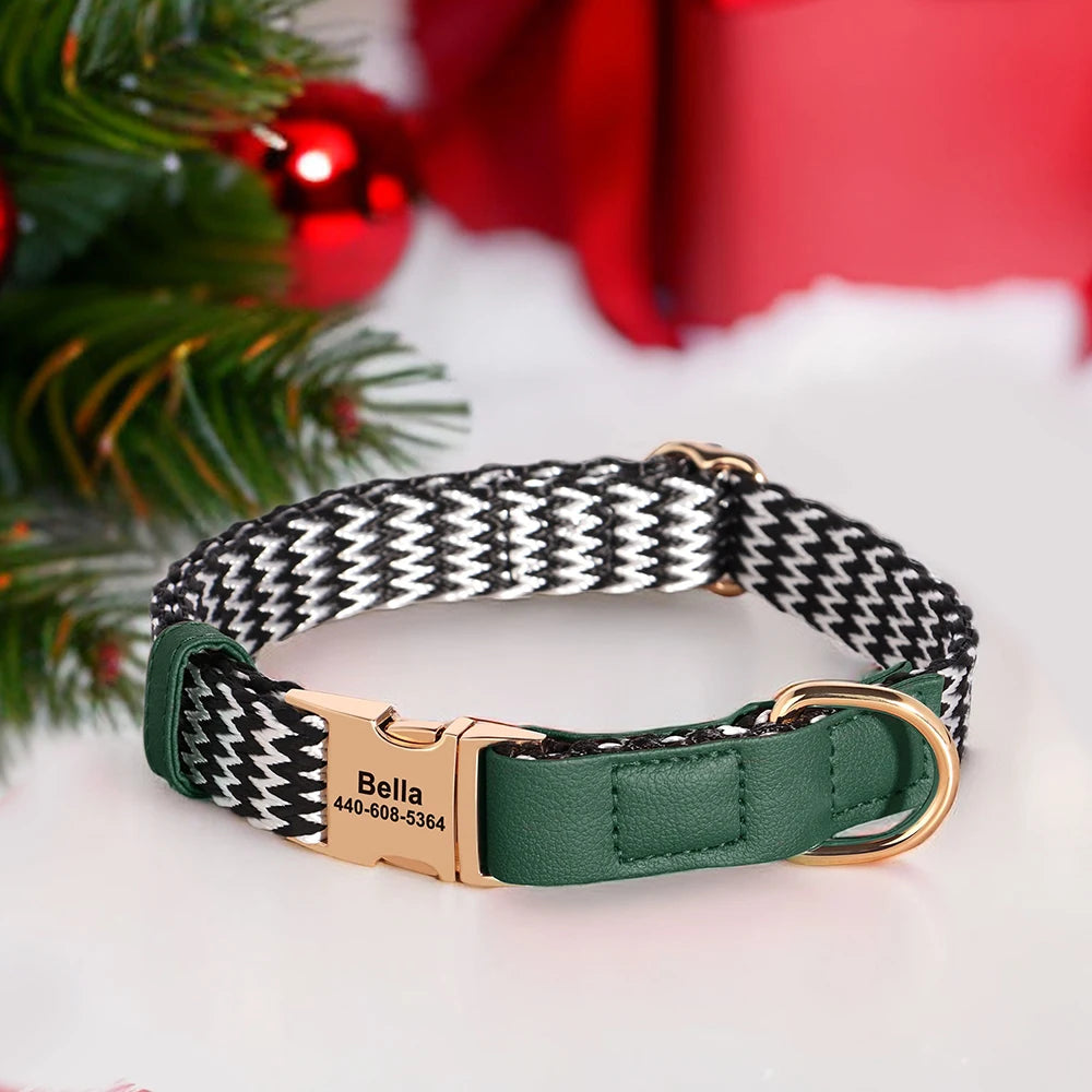 Custom Nylon Dog Collar Durable PU Leather Dog Collars Necklace Personalized Pet ID Collars for Small Medium Large Dogs Party