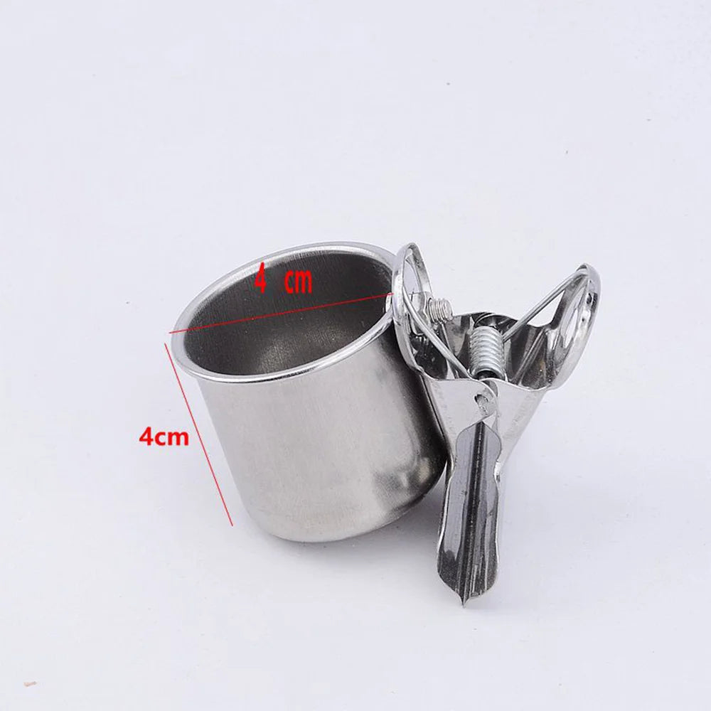 Bird Feeder Cup with Clip Stainless Steel  Double Cups Parrot Feeding Food Water Bowl Bird Cage Feeder Accessories Pet Supplies
