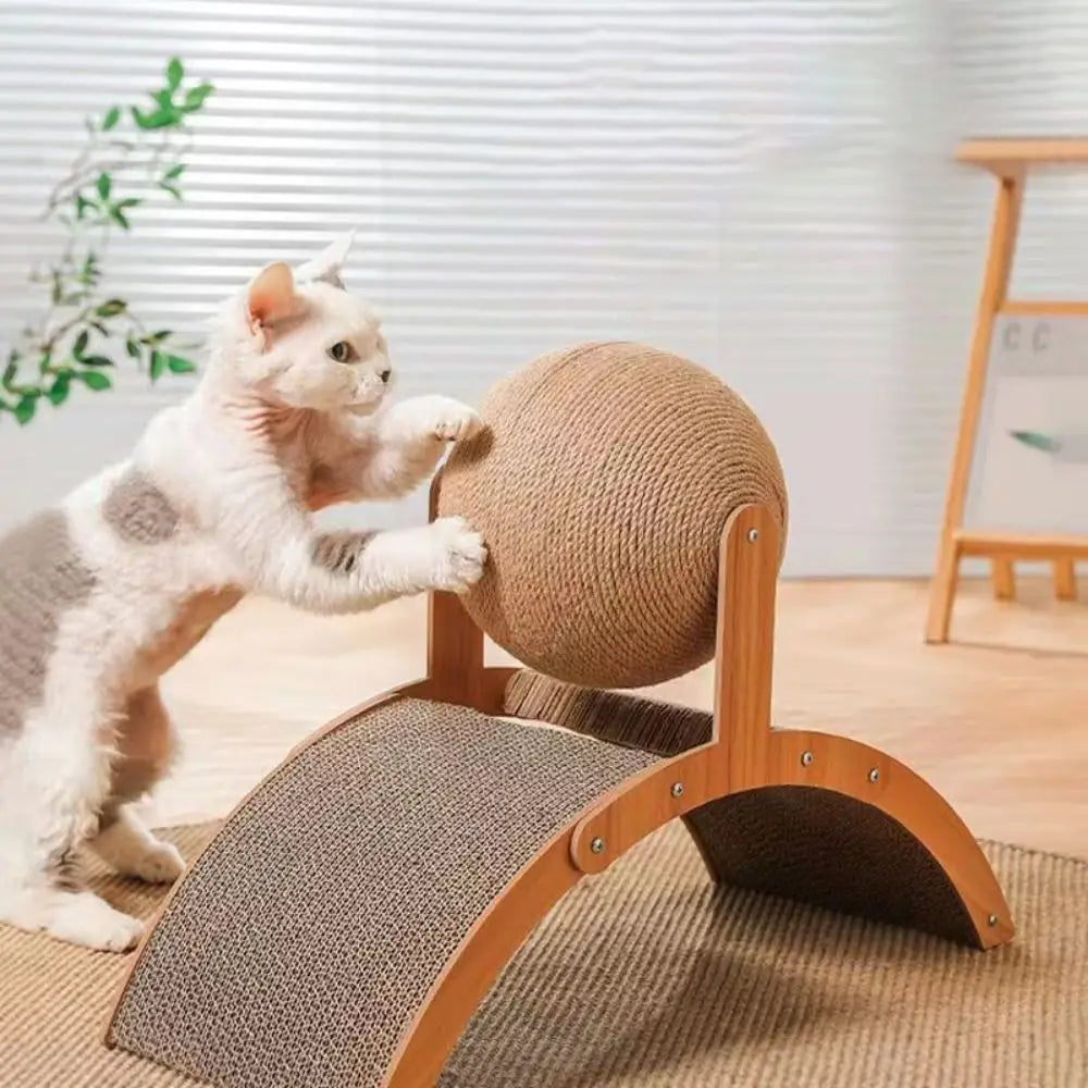 Corrugated Paper Sisal Cat Scratching Ball Wear-Resistant Wood/Sisal Cat Grinding Paw Balls Ferris Wheel Shape Brown