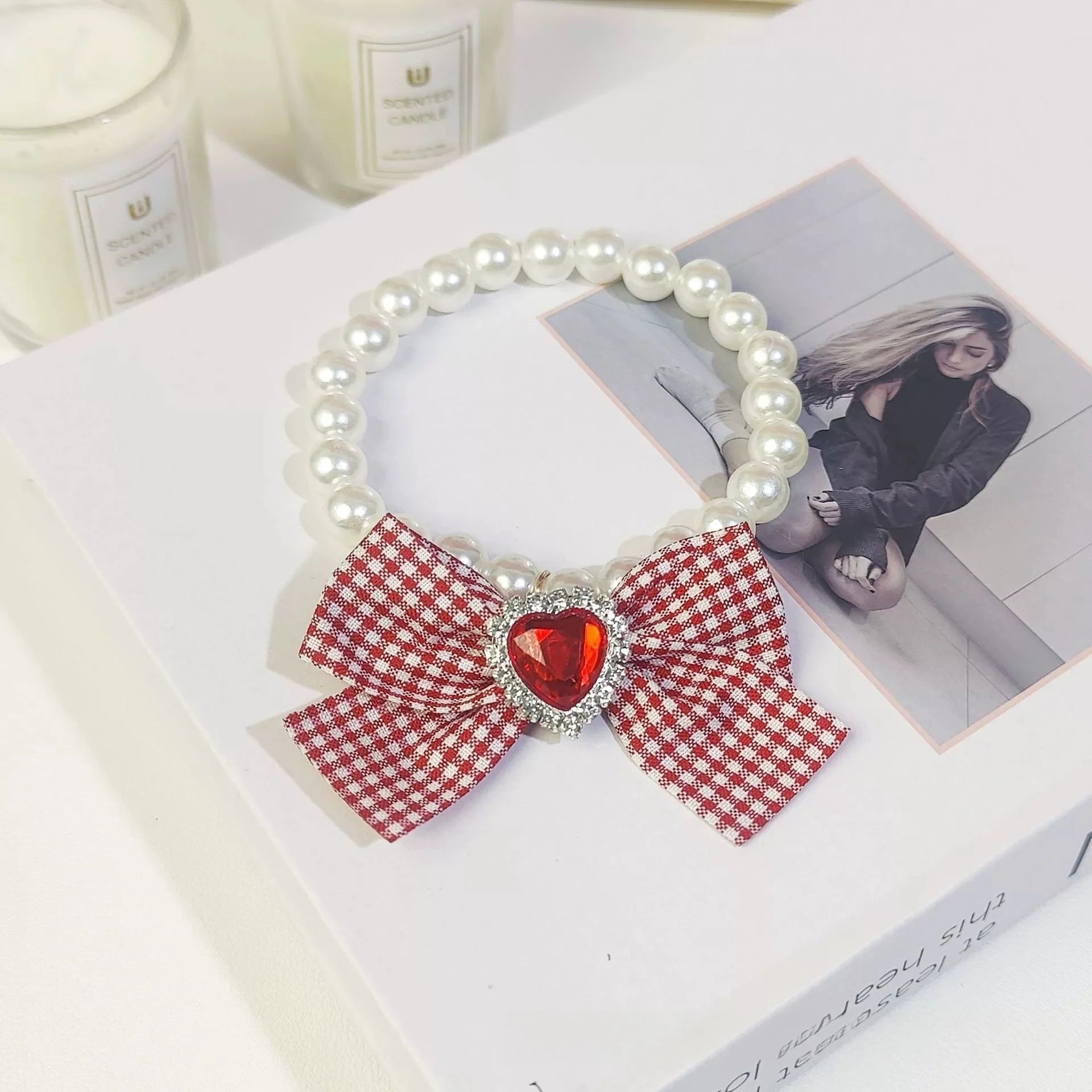 Cat Collar Decoration Pet Cute Exquisite Jewelry Kitten Adjustable Chain Cat Necklace High Simulation Pearls Pet Supplies