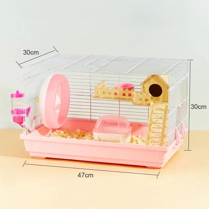 Luxury Hamster Cage Large Space Villa Two Layer Platform Small Animal Hedgehogs Guinea Pig House Stairs Running Wheel Toy Set