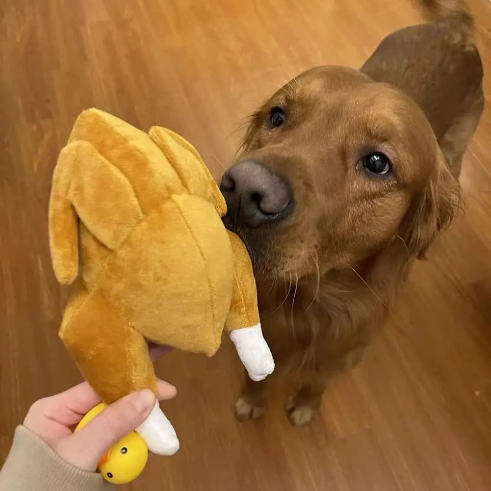 Pet Dog Roast Chicken Plush Squeaky Stuffed Toys Chew-resistant Chew Toy Teeth Cleaning Toy Pet Accessories
