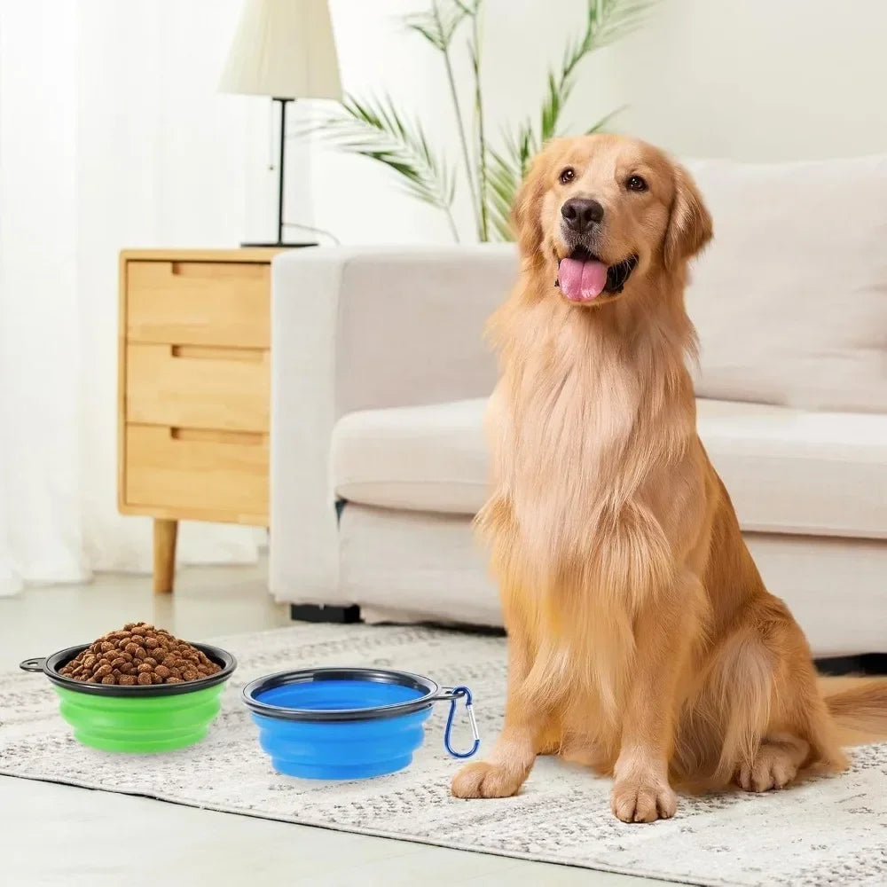 Portable Foldable Dog Bowl Outdoor Camping Travel 2-in-1 Pet Feeding and Drinking Bowl with Mountaineering Buckle Pet Supplies