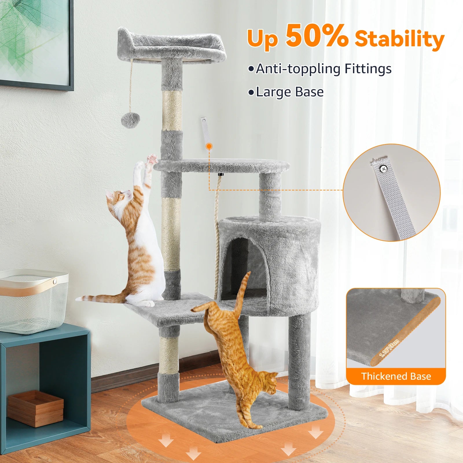 Passerscat Cat Tree Cat Tower With Toy For Indoor Cats Multi-Level With Scratching Posts Cat House Cozy Condo Padded Top Perches