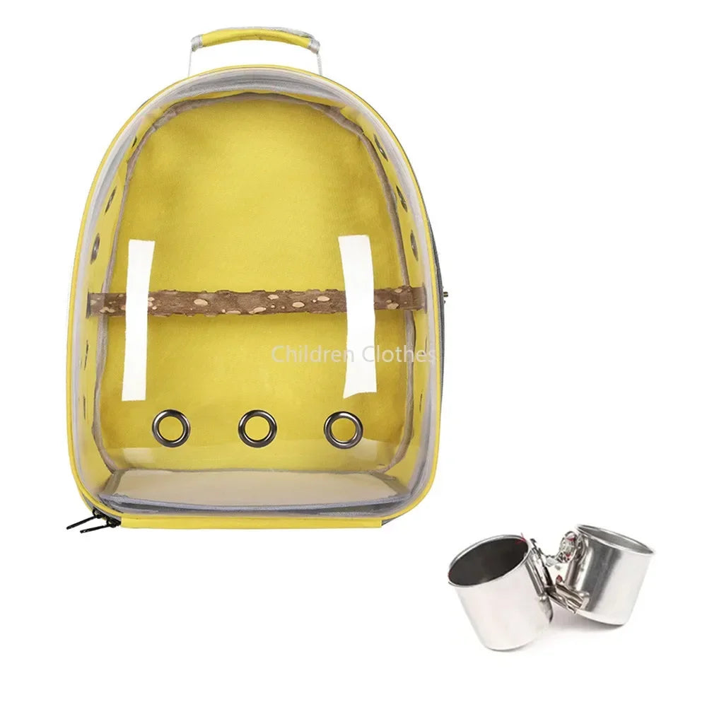 Bird Carrier Space Bag Parrot Backpack with Prech and Feeder Cups for Parakeet Cockatiel Bunny Travel Acrylic Portable Pet Cage