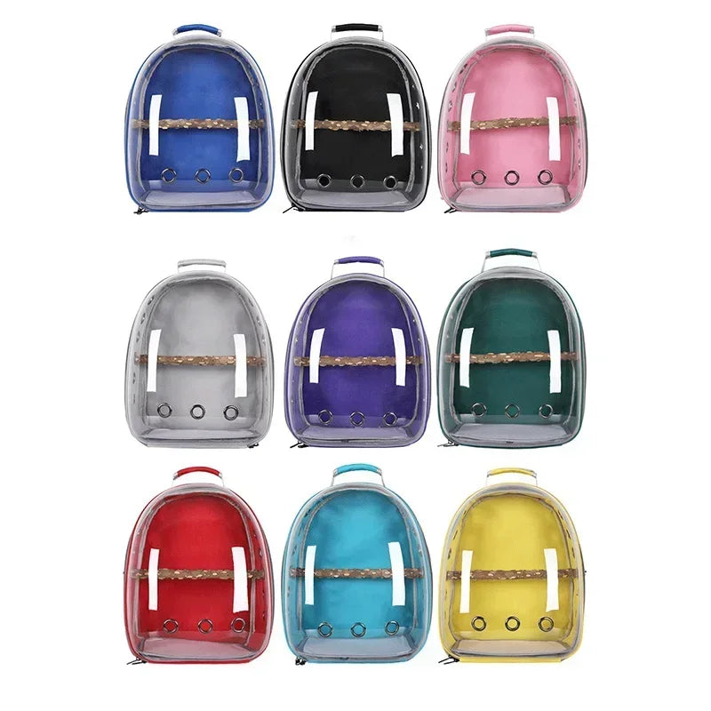 Bird Carrier Space Bag Parrot Backpack with Prech and Feeder Cups for Parakeet Cockatiel Bunny Travel Acrylic Portable Pet Cage