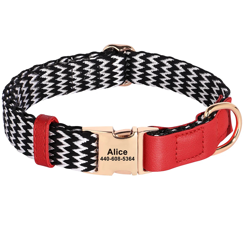 Custom Nylon Dog Collar Durable PU Leather Dog Collars Necklace Personalized Pet ID Collars for Small Medium Large Dogs Party