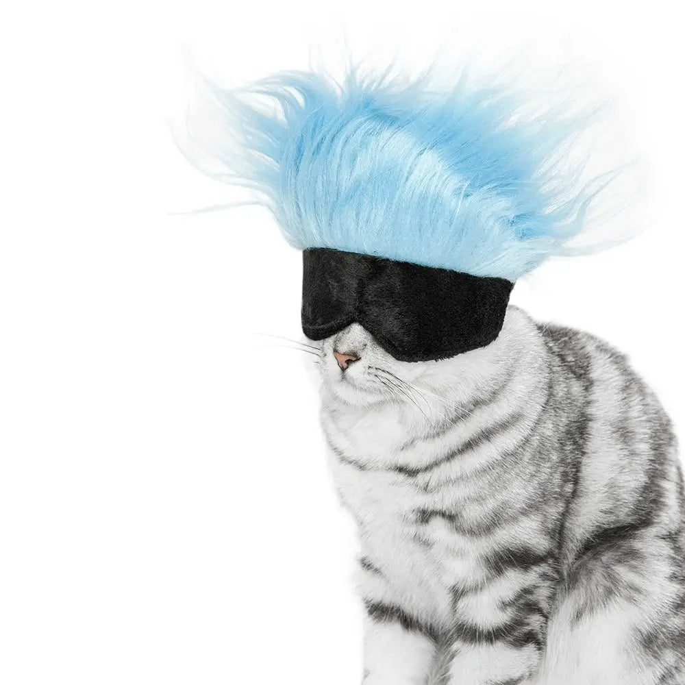 Pet Wig Decoration Polyester Cool Pet Wigs Simple Solid Color Cat Eye Mask Hat Casual Pet Wig Headgear Party
