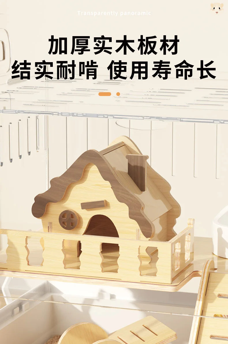‌Large Acrylic Hamster Cage - Transparent Luxury Villa Habitat for Golden Hamster Easy Clean Small Animal House with Accessories