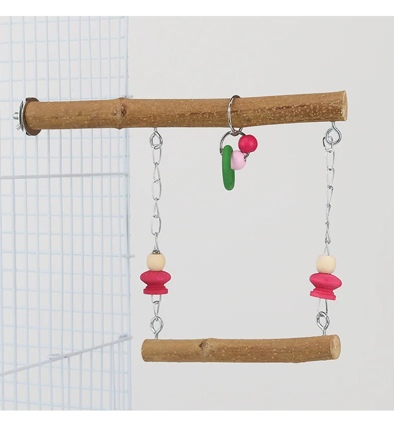 Natural solid wood parrot specific swing bird cage suspension ring suspension bridge swing pet bird toy accessories