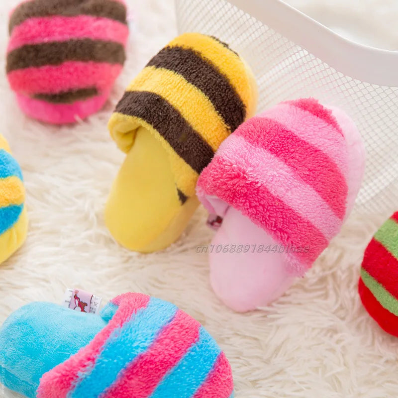 Puppy Dog Chew Toys with Squeaker for Small Dogs French Bulldog Shiba Inu Funny Plush Slipper Pet Supplies Teeth Cleaning Toy
