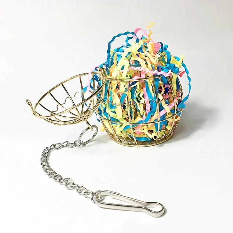 Parrot Shredder Bird Toys Stainless Steel Cage Bird Feeder Paper Foraging Vegetable Millet Basket Container For Small Animals