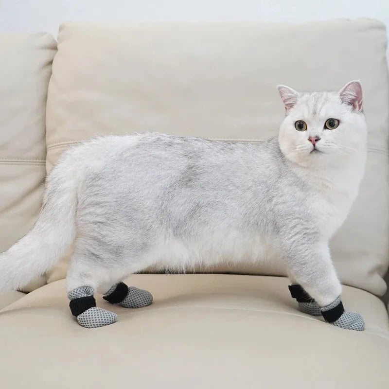 4 Pcs Cat Socks Anti-Scratch Anti Skid Protective Cats Shoes Elastic Soft Fabric Non-Slip Kitten Foot Cover Pet Supplies