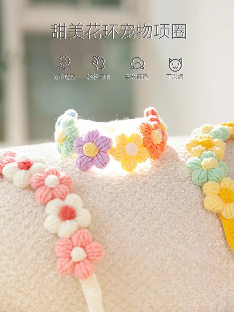 Cat Dog Knitted Collar Crochet Collar Ins Style Pet Drool Scarf Bib Flower Accessories Pure hand knitting