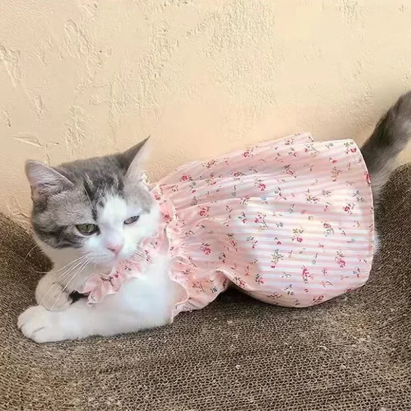Cat Suspender Floral Skirt In Summer | Floral Dress for Teddy and Small Dog | Cute Camisole Skirt Puppy and Kitten Pet Clothing