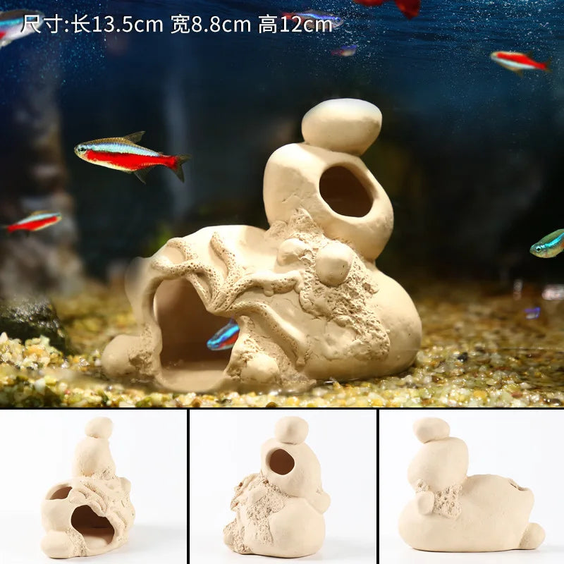 Aquarium Decoration Pottery Scorpion House Canister Fish Tank Ceramic Fish Shrimps Shelter House Simulation Stone Decor