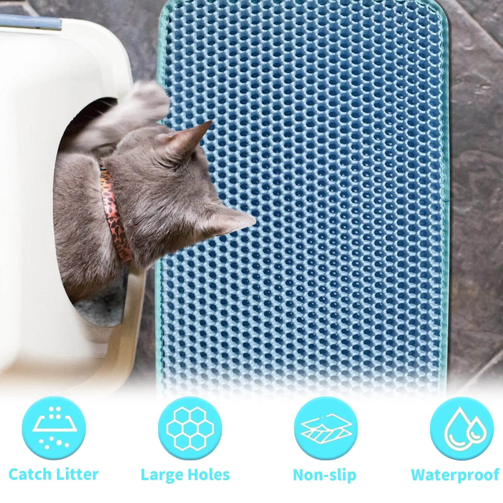 Cat Litter Mat Non Slip Big Pet Litter Box Filter Mat Double Layer Wear Resistant Waterproof Cat Litter Mat Pet Clean Supplies