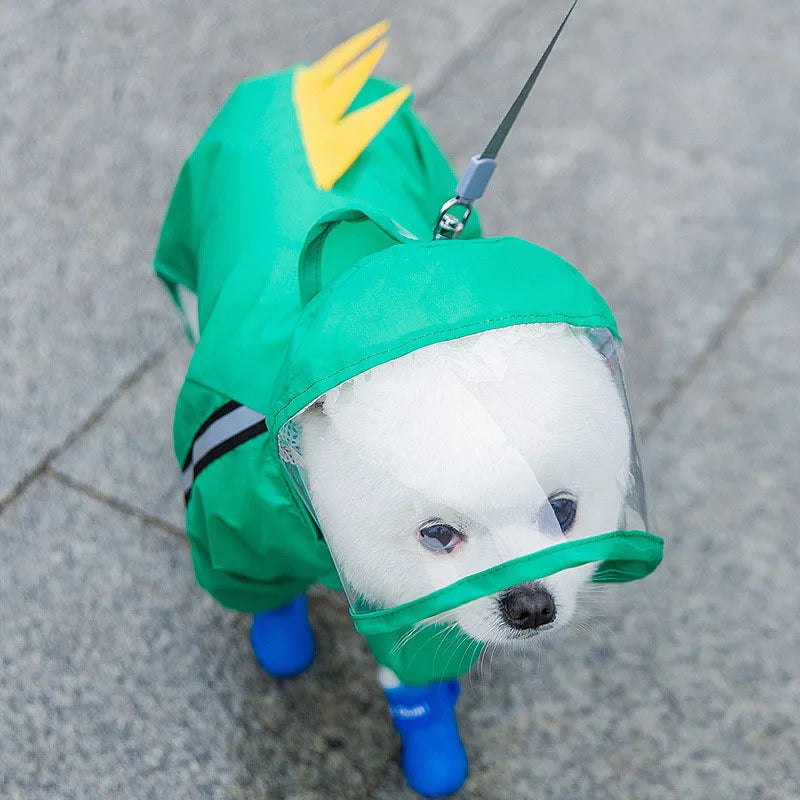 Cartoon Dog Raincoat Waterproof Medium Small Dog Rain Coat Jacket Reflective Adjustable Pet Dog Raincoat with Hood Pet Supplies