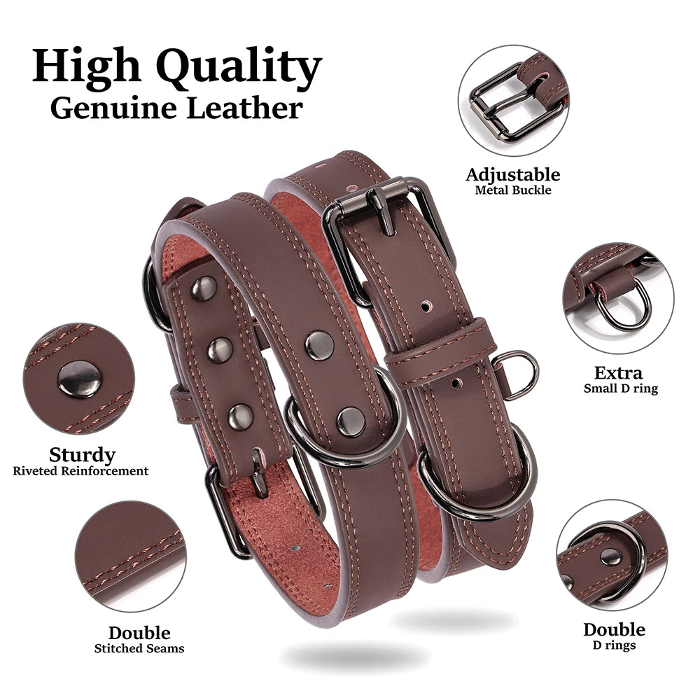 Soft Durable Real Leather Dog Collar Genuine Leather Pet Collars for Small Medium Large Dogs German shepherd Brown Black
