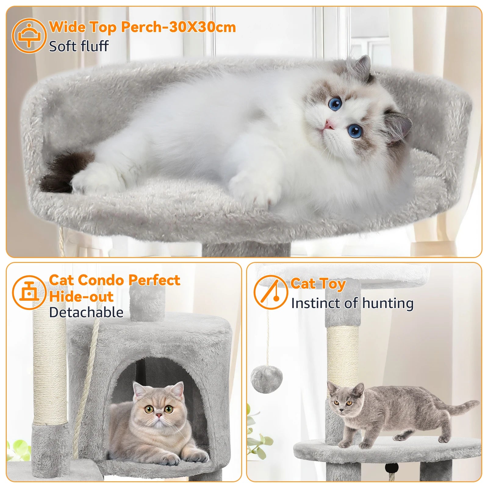 Passerscat Cat Tree Cat Tower With Toy For Indoor Cats Multi-Level With Scratching Posts Cat House Cozy Condo Padded Top Perches