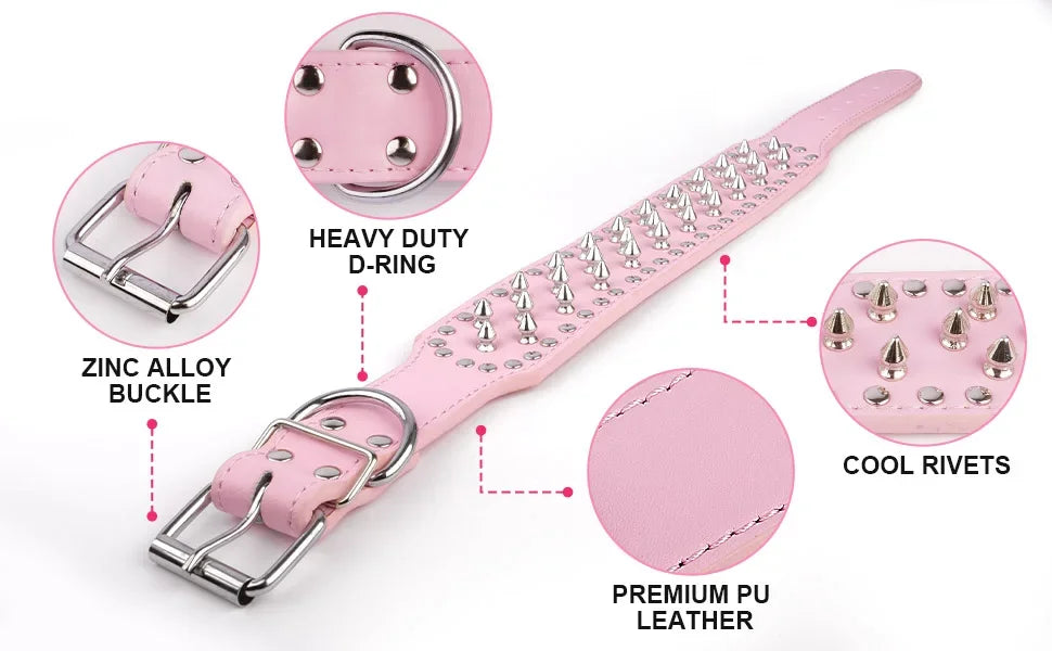 2inch Wide Skull Spiked Studded Leather Large Dog Collars for Medium Large Breeds Pitbull Mastiff Boxer Bully Dog Harness