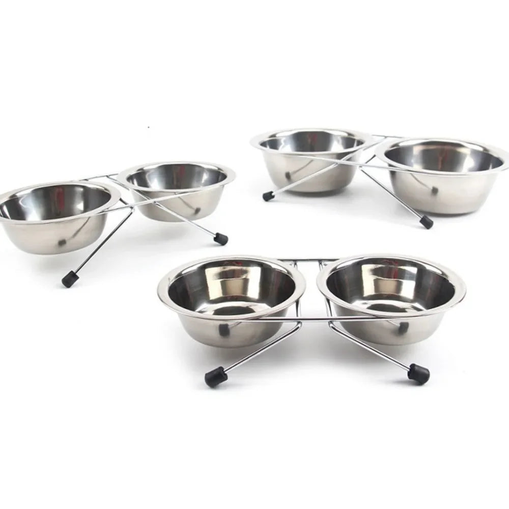 Pet Bowl Stainless Steel Pet Dogs Cat Double Bowls Durable Iron Stand Food Water Dishes Anti Slip Puppy Feeder Pet Supplies