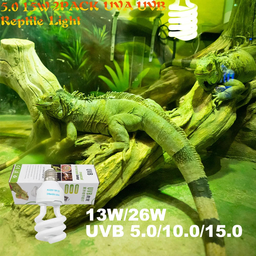 13W 26W UV Heating Bulb Light Energy Saving Reptile Accessories Terrarium E27 UVB5.0 UVB10.0 Lizard Calcium Supplement Lamp
