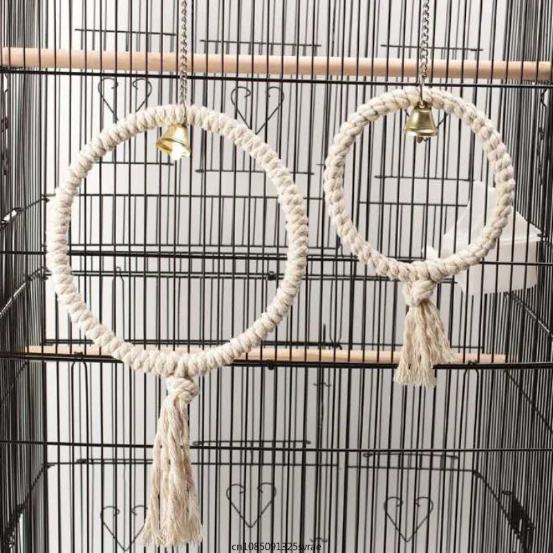 Parrot Cage Swing Toy Pet Bird Chewing Toy Cotton Thread Hanging Ring for Bird Boredom Breaker Cage Hanging Toy Bird Accessories