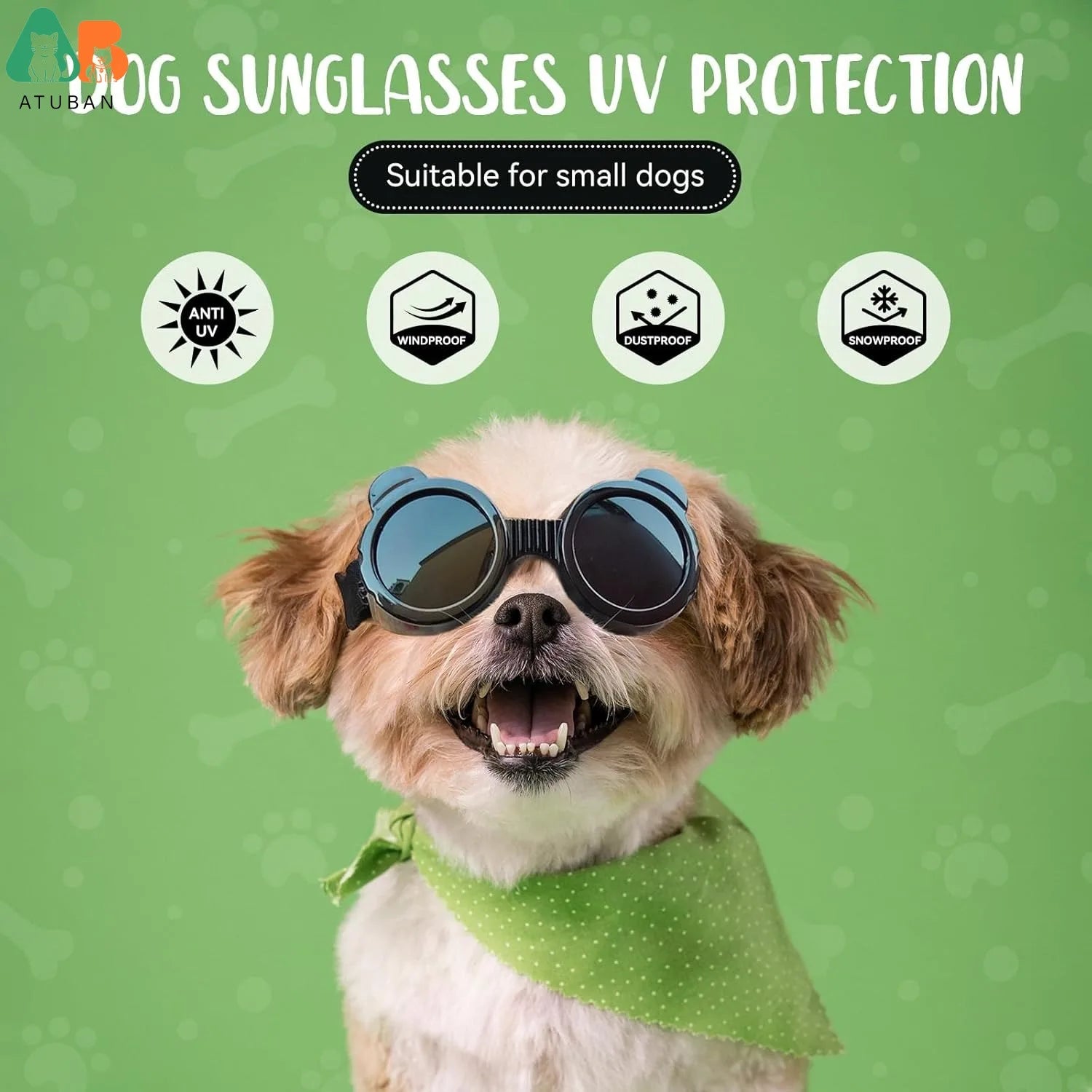 ATUBAN Cat Goggles Panda Shape Dog Goggles Small Breed UV Protection Windproof Dog Eye Protection, Adjustable Straps,Breathable