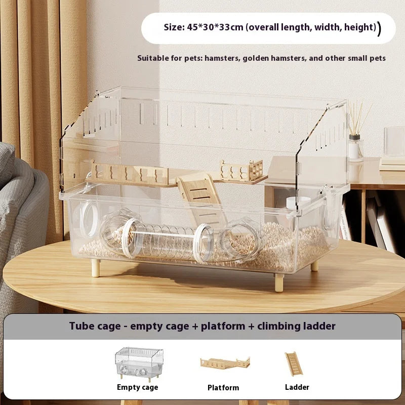 Easy Clean Transparent Hamster Cage Large Luxury Villa House with Full Set Pet Supplies for Golden Syrian Hamster and Decor