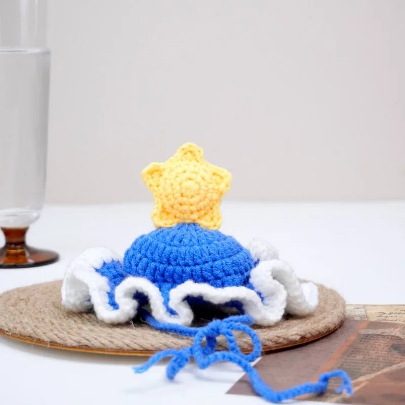 Enchanting Blue Pet Hat Magical Elegance for Your Furry Friend Handmade Crocheted Pet Hat Hat for Cat