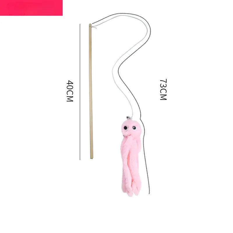 Cat Teaser Wands Three-section Telescopic Fishing Pole Wand Kitten Funny Catcher Teaser Stick Rod Interactive Stick Teaser Toys