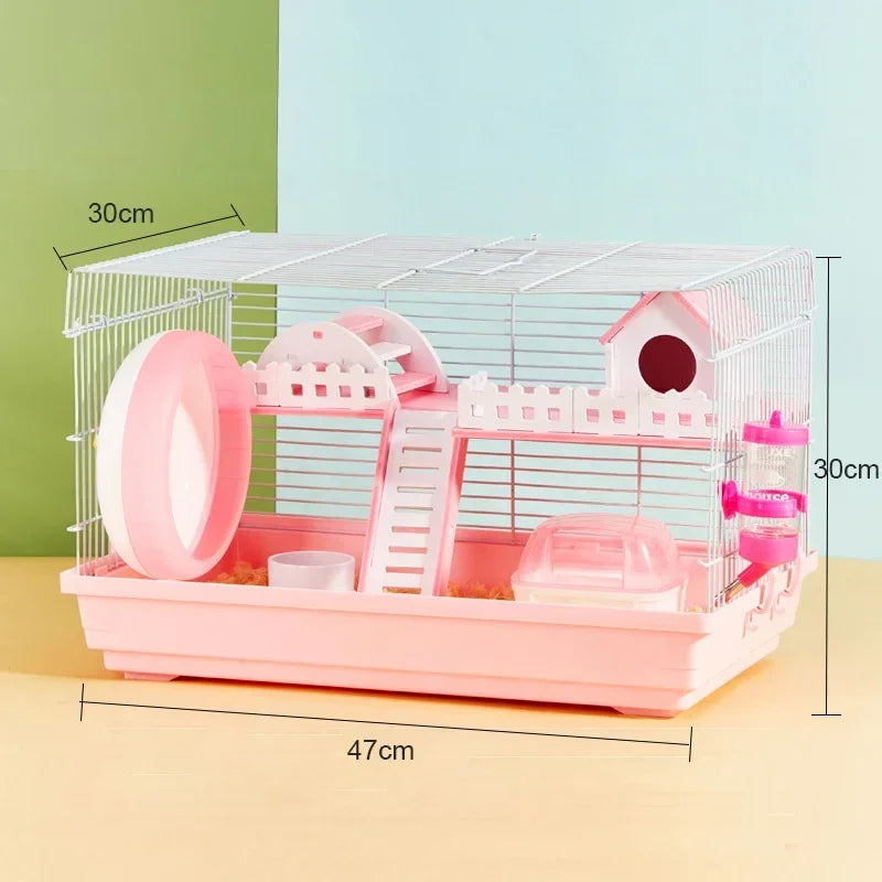 Luxury Hamster Cage Large Space Villa Two Layer Platform Small Animal Hedgehogs Guinea Pig House Stairs Running Wheel Toy Set