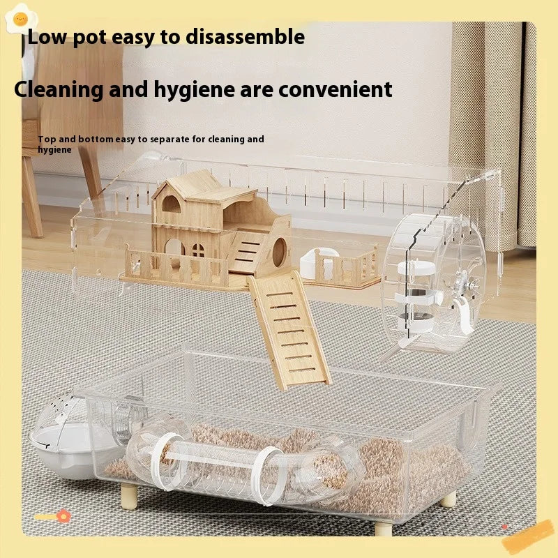 Easy Clean Transparent Hamster Cage Large Luxury Villa House with Full Set Pet Supplies for Golden Syrian Hamster and Decor