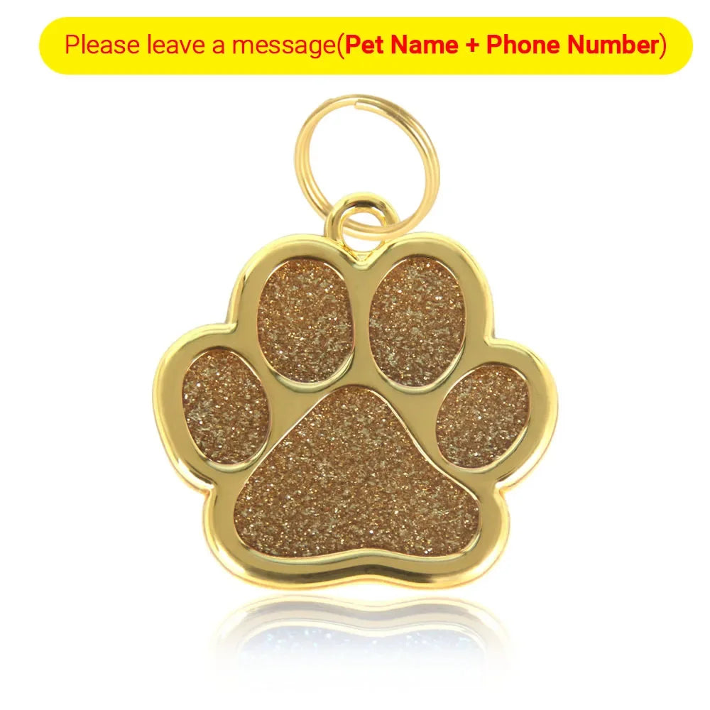 Personalized Collar Pet ID Tag Custom Free Engraved Cat Dog Puppy Name Necklace Gold Paw Glitter Pendant Pet Accessories 3CM